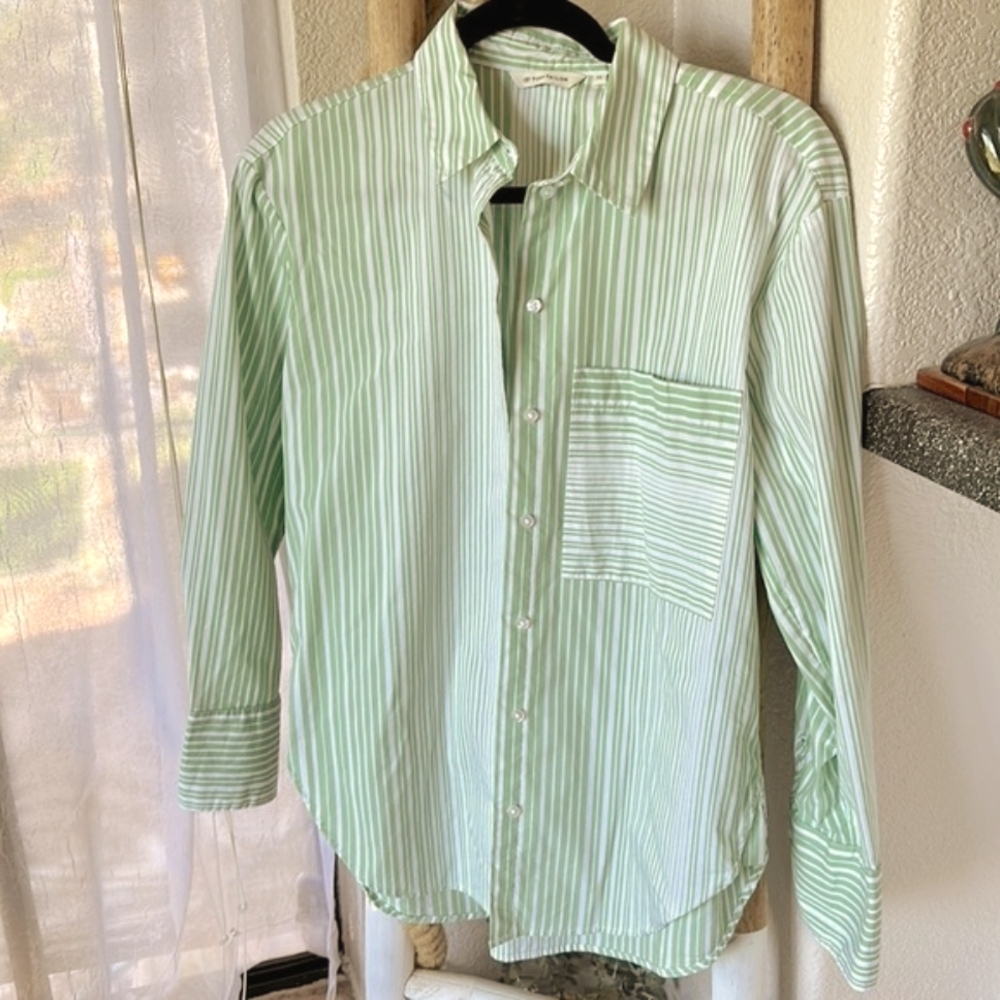 Tom Tailor Green White Long Sleeve striped button-down size 36 / Small